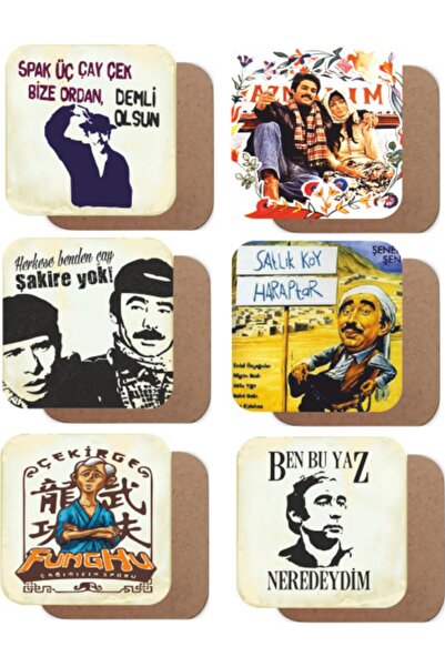 Hayat Poster مجموعة Yeşilçam تحت عنوان مكونة من 6 قواعد أكواب خشبية قديمة