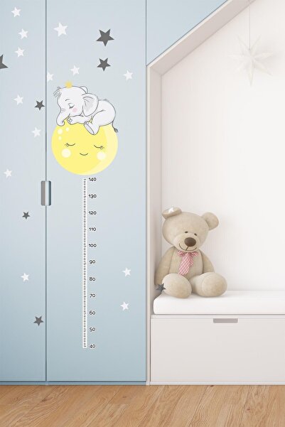TUGİBU Baby Room Height Meter Yellow Star Elephant Wall Sticker Set