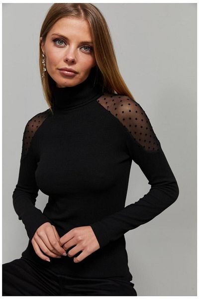 Cool & Sexy Női fekete pöttyös tüllblúz EY1098