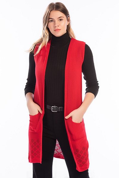 IŞILDA Women's Red Sleeveless Pocket Vest
