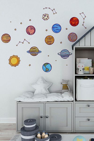 TUGİBU Σετ αυτοκόλλητων τοίχου Planet Solar System