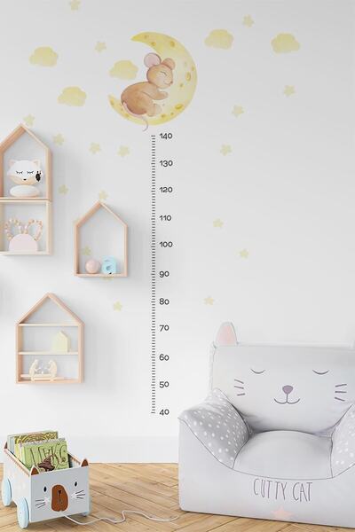 TUGİBU Boy Ölçer Yıldız Ay Duvar Sticker Seti