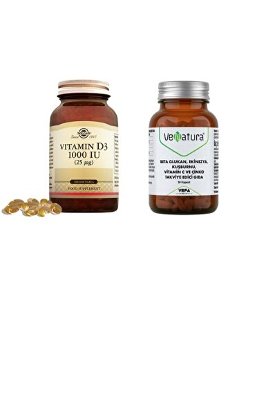 Solgar Vitamin D3 1000 Iu 100 Kapsül + Venatura Beta Glukan Vitamin C Ve Çinko 30 Kapsül