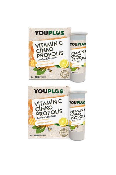 Youplus 20 Effervescent Tablets Containing Vitamin C Zinc and Propolis X2 Pieces