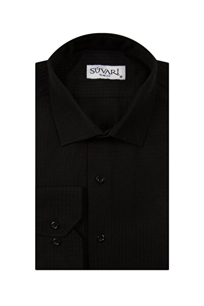 SÜVARİ Slim Fit Armür Desenli Beyaz Erkek Gömlek