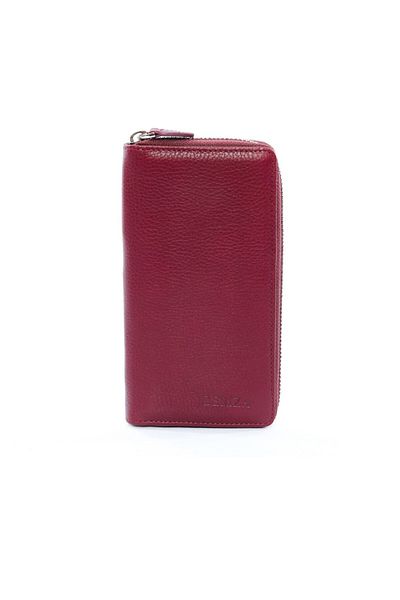 Deriza Genuine Leather Wallet with Phone Compartment Claret Red