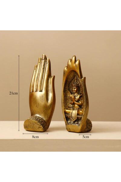 CajuArt Dekoratif Ikili Modern El Içinde Buda Heykeli Biblo Set Yoga Tathagata