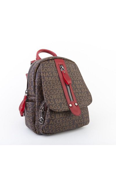 NAS BAG'S Γυναικείο σακίδιο πλάτης και τσάντα ώμου σε καφέ και κόκκινο χρώμα