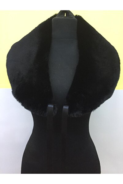 kurkyaka Kadın Siyah İmitasyon Kürk Şal Yaka