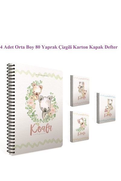 Gıpta Koala Medium Size 80ypLined 4 Pieces Cardboard Cover Notebook