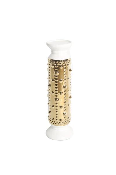 Lucky Art Beyaz Altın Renkli Tasma Modelli Mumluk