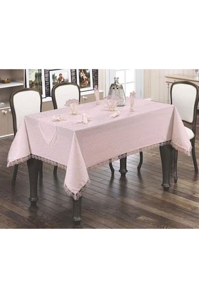 HAYIRLIGROUP Față de masă cu dantelă franceză Pudră 160x220 Față de masă