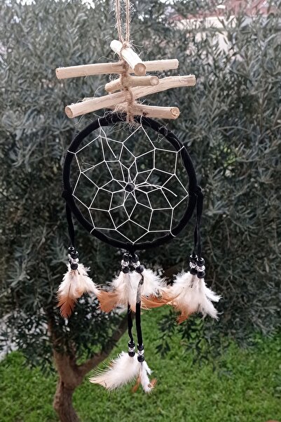 PİRAMİGO Ağaç Dalı Örgülü Düş Rüya Kapanı Dream Catcher Siyah 40cm