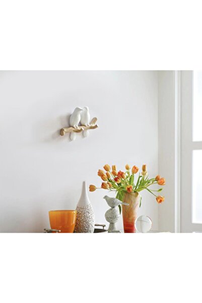 CajuArt Dekoratif Ikili Modern Duvar Askılık Dal Üstünde Kuş Dekor