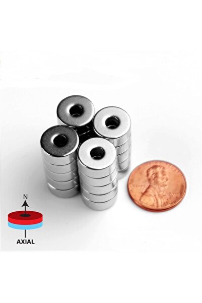 Dünya Magnet 10 Adet 15x5x5 Delikli Halka Güçlü Neodyum Mıknatıs Magnet