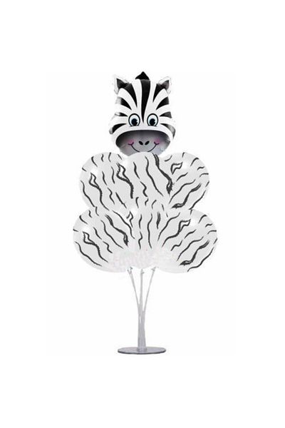 RÖNESANS PARTİ 7-Piece Safari Party Zebra Foil Balloons Set and Balloon Stand