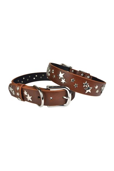 Bestie Star Large Size Leather Dog Collar 55 cm