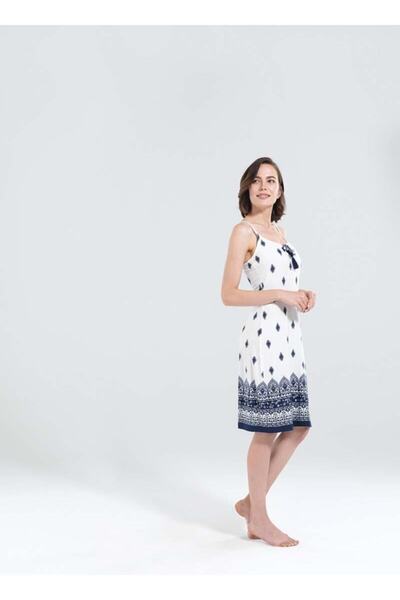 Blackspade Women's White Ethnic Patterned Nightgown