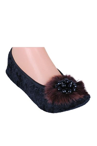 PATİK Brown Feather & Black Brooch Women's Kitty Foldable Portable Home Flats in Bag