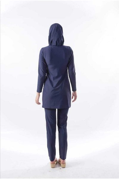 Seamark Ψηφιακό εμπριμέ λουλούδι ρόδι-μπλε μαγιό Hijab