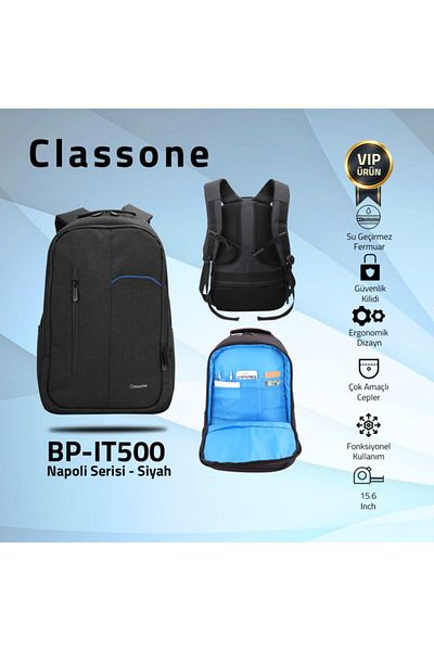 Classone حقيبة ظهر للكمبيوتر المحمول مقاس 15.6 بوصة Bp-ıt500 - متوافقة