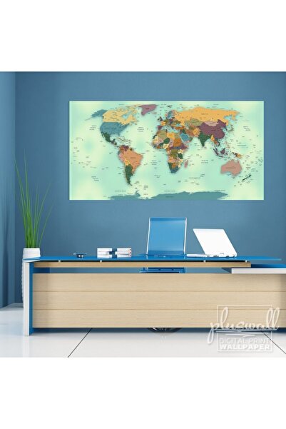 Pluswall Güncel Siyasi Dünya Haritası Özel Tasarım Duvar Kağıdı 1 Metre Kare