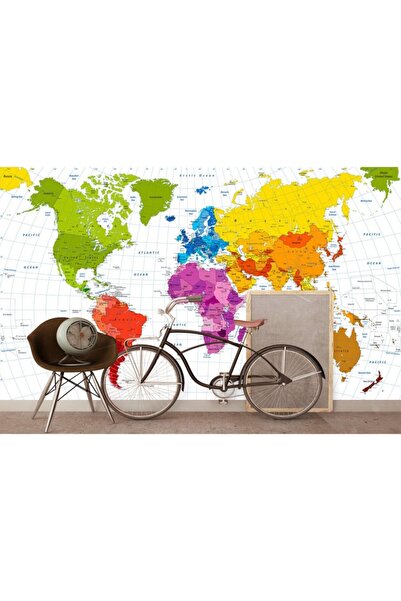 Pluswall Siyasi Dünya Haritası Duvar Kağıdı 1 Metre Kare