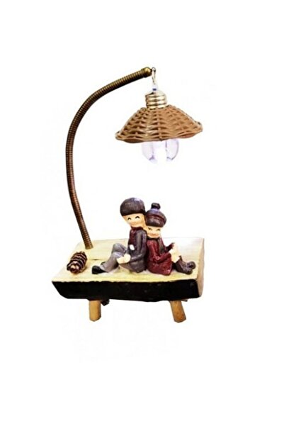 MOBGİFT Sevgiliye Hediye Bankta Oturan Çift Dekoratif Masa Lambası Kütük Üstünde