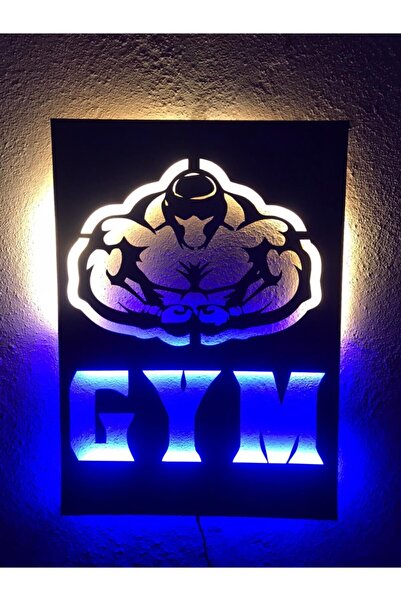 dekoraven Gym Fitness Dekoratif Led Işıklı Ahşap Tablo