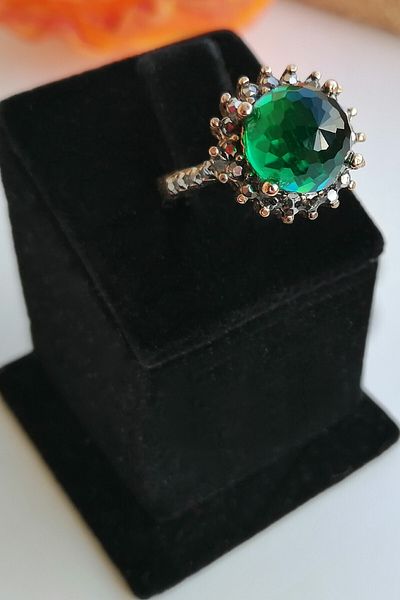 Esra Pamir Green Jewelled Flower Ring