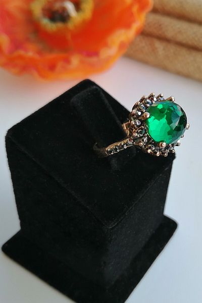 Esra Pamir Green Jewelled Flower Ring