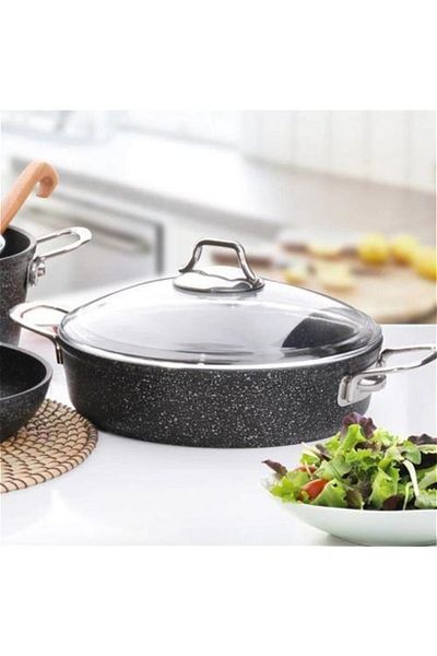 FALEZ Black Black Line Granite Casting 26 cm Short Karnıyarık Pot