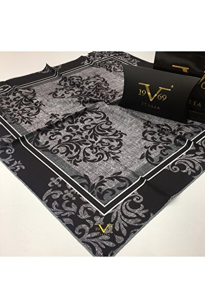 19V69 ITALIA Κασκόλ Anthracite Twill Black Series 90x90 cm με κρεμάστρα και σ...