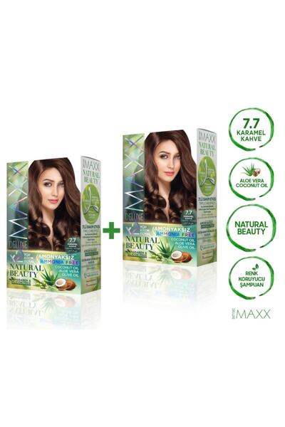 MAXX DELUXE 2'li Natural Beauty Amonyaksız Set Saç Boyası 7.7 Karamel Kahve