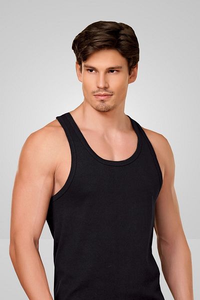 Berrak Men's Black Strappy Rambo Ribbed Undershirt, Pack of 5