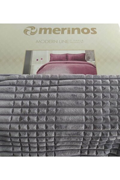 Merinos طقم بطانية مودرن لاين مزدوج رمادي