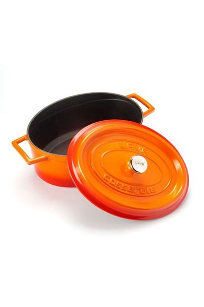 Lava Cast Oval Pot 3 Layer Enamel- Orange