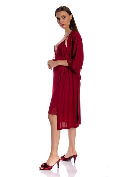 Espuar Women's Claret Red Double Combed Cotton Nightgown Dressing Gown Set