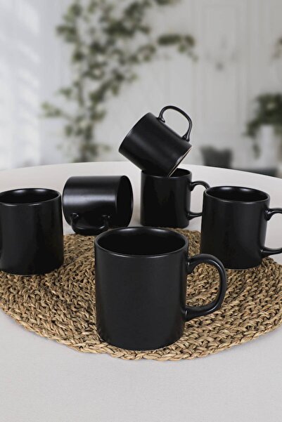 Keramika 6 Parça 10 cm Silindirik Kupa Mat Siyah