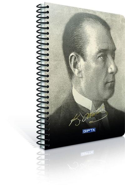 Gıpta Ataturk A4 Spiral Cardboard Cover Notebook 100 Sheets Checkered Pack of 4 in Assorted Colors