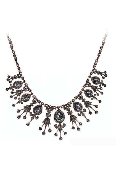 Aşina Gümüş Yeni Yıl Hediyesi Elmas Montür Damla Gerdanlık Black Diamond Taşlı