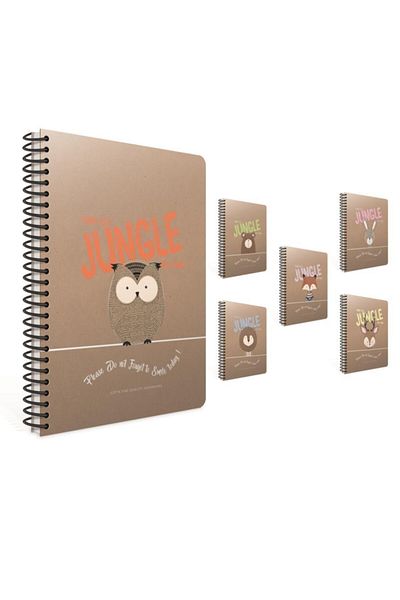 Gıpta دفتر ملاحظات بغطاء صلب حلزوني من Jungle Out مقاس 19 × 26 سم 120 ورقة مربعة 4236 (تشكيلة قطعة واحدة)