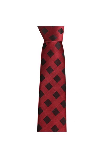 Brianze Men's Black Checkered Claret Red Slim Tie 444GKC036