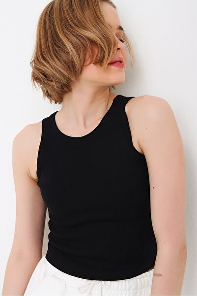 Trend Alaçatı Stili Dámské černé plavecké tílko ALC-X5817 se šňůrou