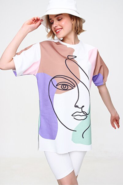 Trend Alaçatı Stili T-Shirt - Mehrfarbig - Oversized