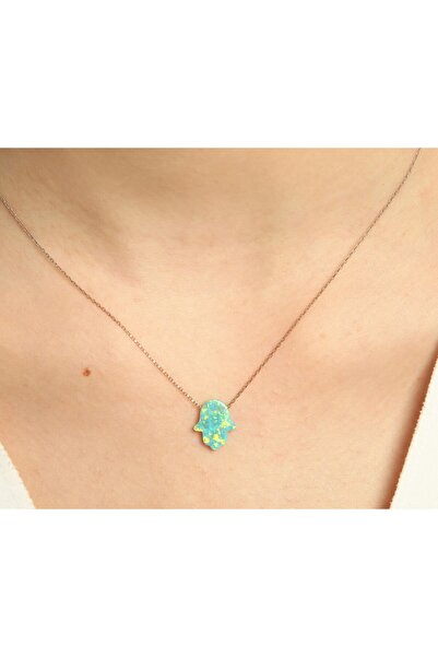 Aşina Gümüş Yeni Yıl Hediyesi Kadın Opal Kolye Yeşil Opal Taşlı Fatma Ana Eli...