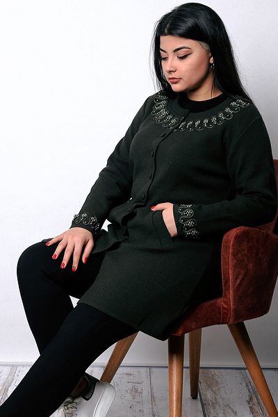 Laden Knitwear Wool Glitter Lace Pearl Long Thick Mother Cardigan
