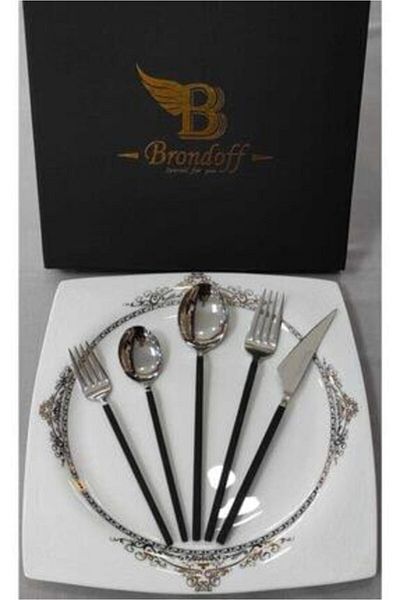 BRONDOFF 84 Piece Black Steel Fork Spoon Knife Set