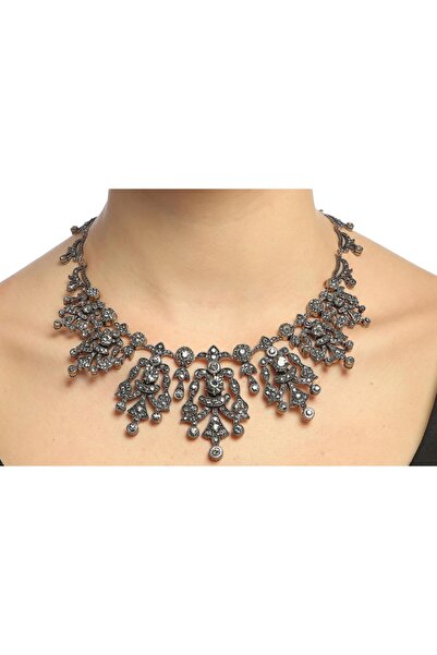 Aşina Gümüş Yeni Yıl Hediyesi Elmas Montür Black Diamond Gerdanlık Kolye