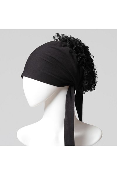 ipekistanbul Seamless Bonnet with Lace Knobs - Quality Special Production - Black